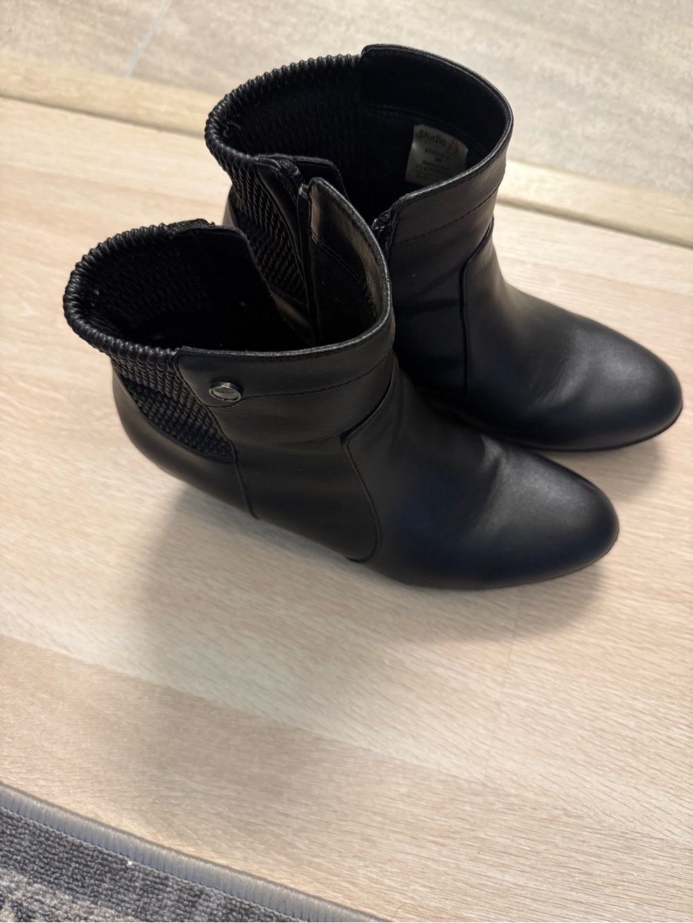 Blondo Black Leather Ankle Booties with Textured Elastic Panel